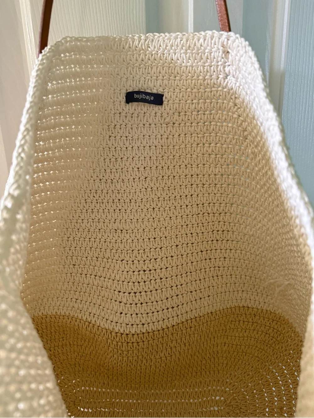 Anthropologie Cream and Tan Straw Tote with Brown Handles - Picture 3 of 4